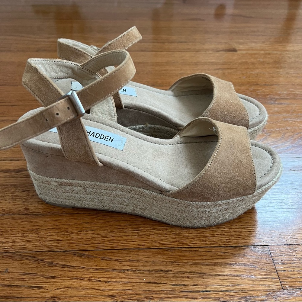Steve Madden Tan Suede Espadrille Wedge Sandals